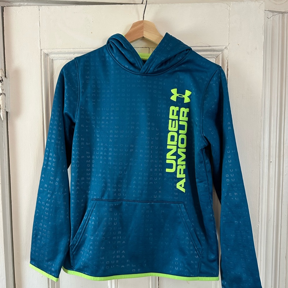 Under Armour Youth Blue Hoodie with Neon Accents